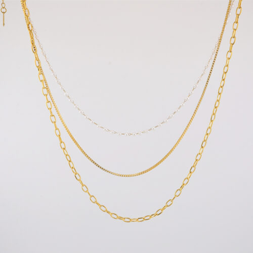 Triple Pearl Necklace by Cleo Jewelry – Layered faux pearl necklace with stainless steel chains, hypoallergenic and elegant for everyday wear
