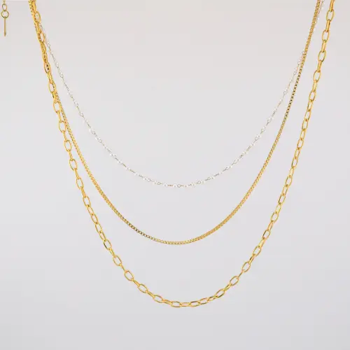 Triple Pearl Necklace by Cleo Jewelry – Layered faux pearl necklace with stainless steel chains, hypoallergenic and elegant for everyday wear