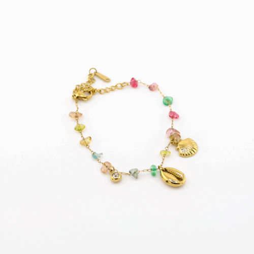 Tropical Coral Breeze Bracelet by Cleo Jewelry – vibrant coral stone bracelet with adjustable fit, beach-inspired fashion accessory for women